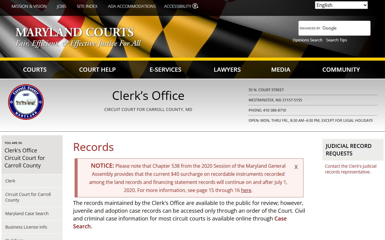 Carroll County Clerk of the Circuit Court records page