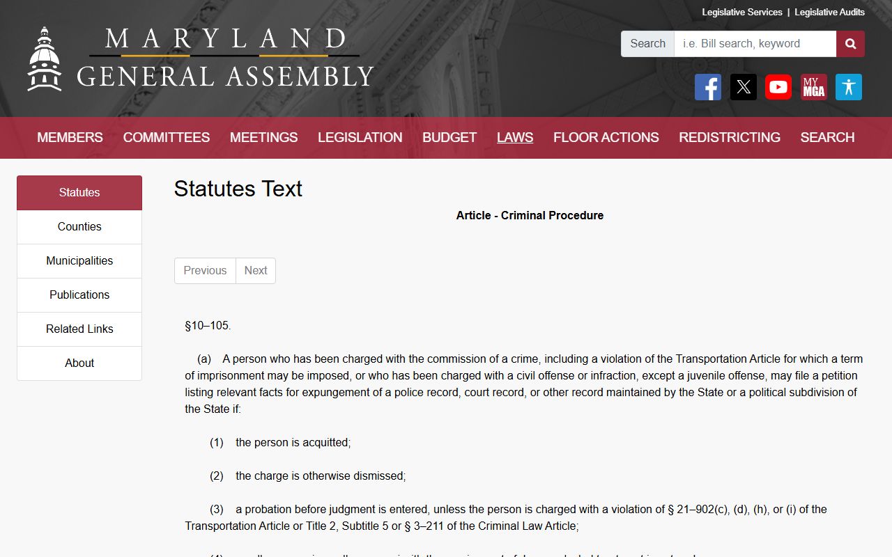 Carroll County arrest records criminal expungement statute