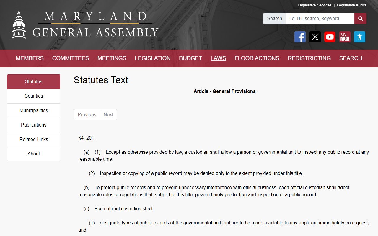 Carroll County court records Maryland public inspection statute