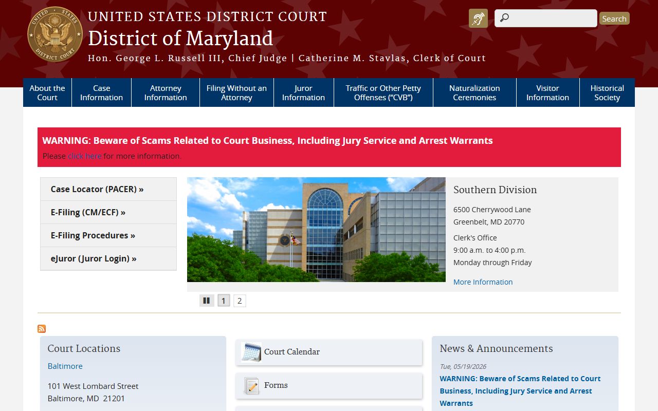 Carroll County court records District of Maryland federal court access