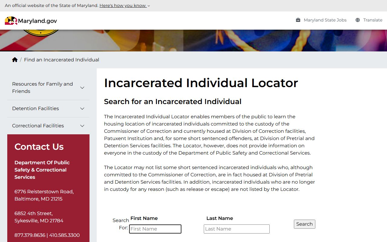 Carroll County inmate records Maryland DPSCS inmate locator
