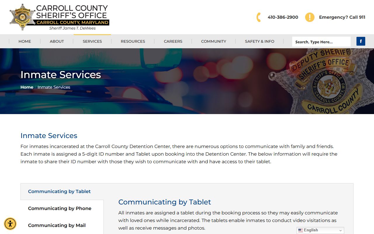 Carroll County inmate records Sheriff's Inmate Services page