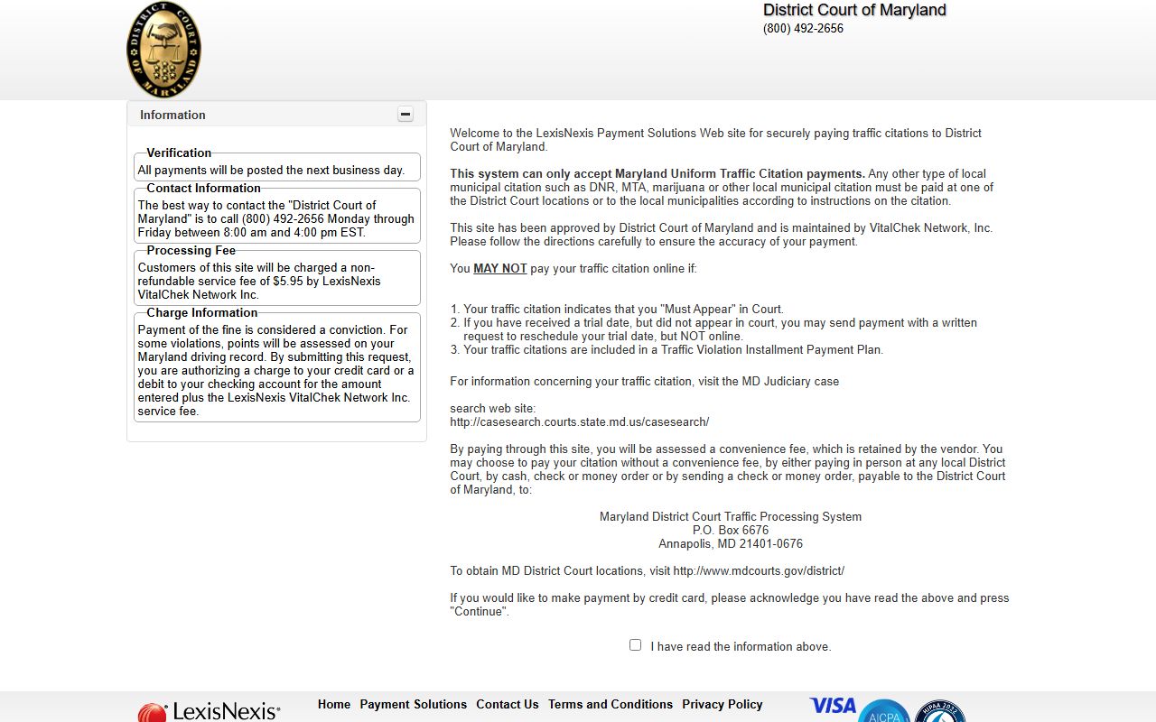 Carroll County traffic court records Maryland citation payment portal